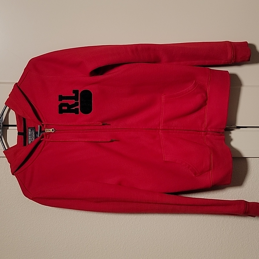 Polo Jeans Company, fleece zip-up with hoodie, size S, red